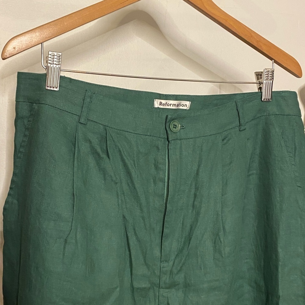 Reformation Green Vesta Pleated Linen Pants - Picture 5 of 7